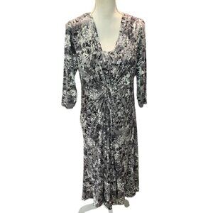 RJR JOHN ROCHA Grey Floral Print 3/4 Sleeved Midi Dress